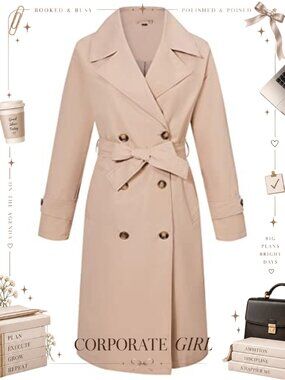Women's Double-Breasted Trench Coat Water Resistant Belted Mid-Length